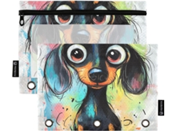 Pasta Colorida Com Estampa De Cachorro Beagle, Janela Transparente, Fechamento Com Zíper E Ilhós Reforçados Pasta Bolso