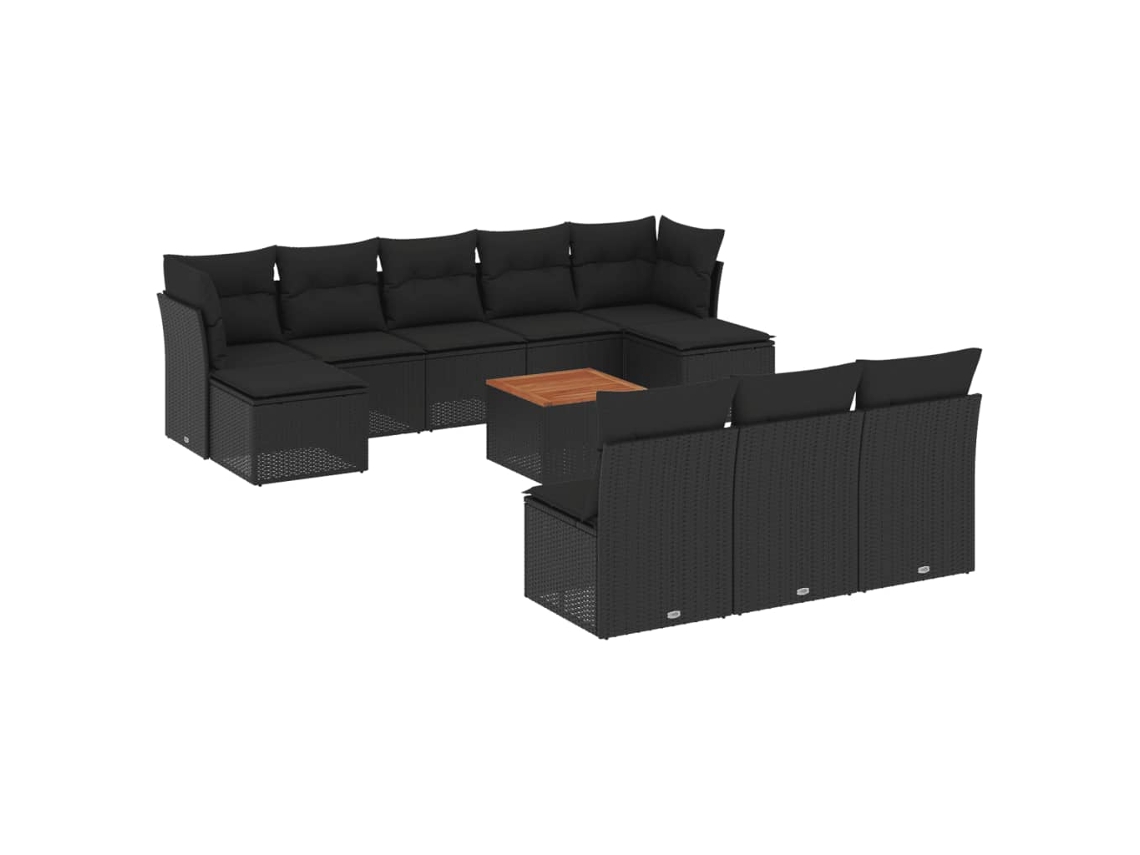 Conjunto de 11 sofás de jardim com almofadões Vime Pe Preto MAISON EXCLUSIVE