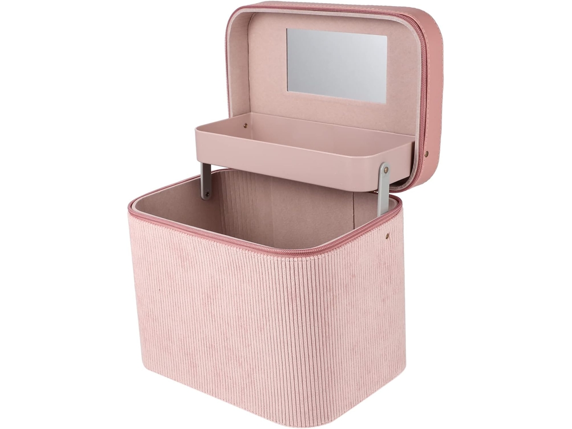 Nécessaire Portátil De Dupla Camada Com Espelho Para Guardar Cosméticos E Produtos.