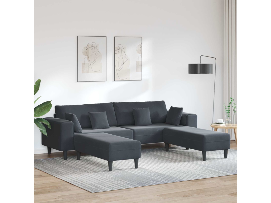 Vidaxl Sofá 3 Unid. Cinza Escuro Veludo