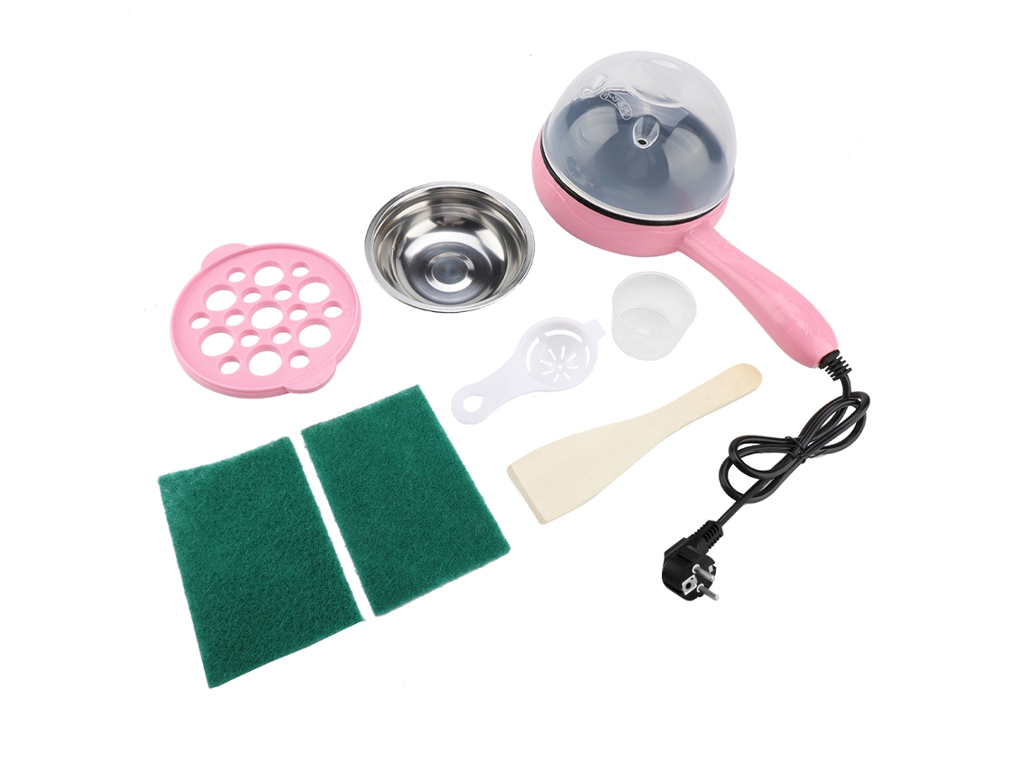 Mini fritadeira elétrica multifuncional para ovos, para cozinha doméstica, tomada UE 220V, rosa