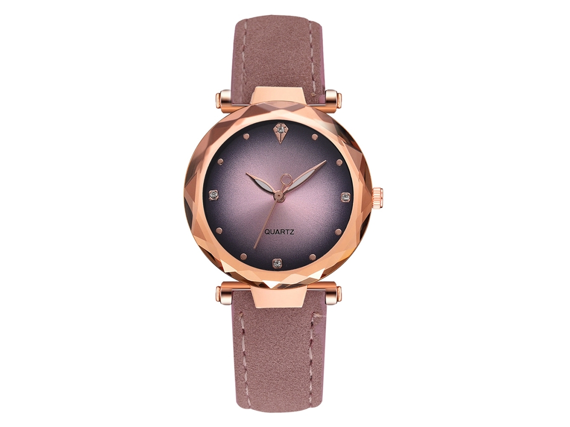 Relógio de Pulso Feminino Casual Quartzo Pulseira Pu Design Simples Rosa