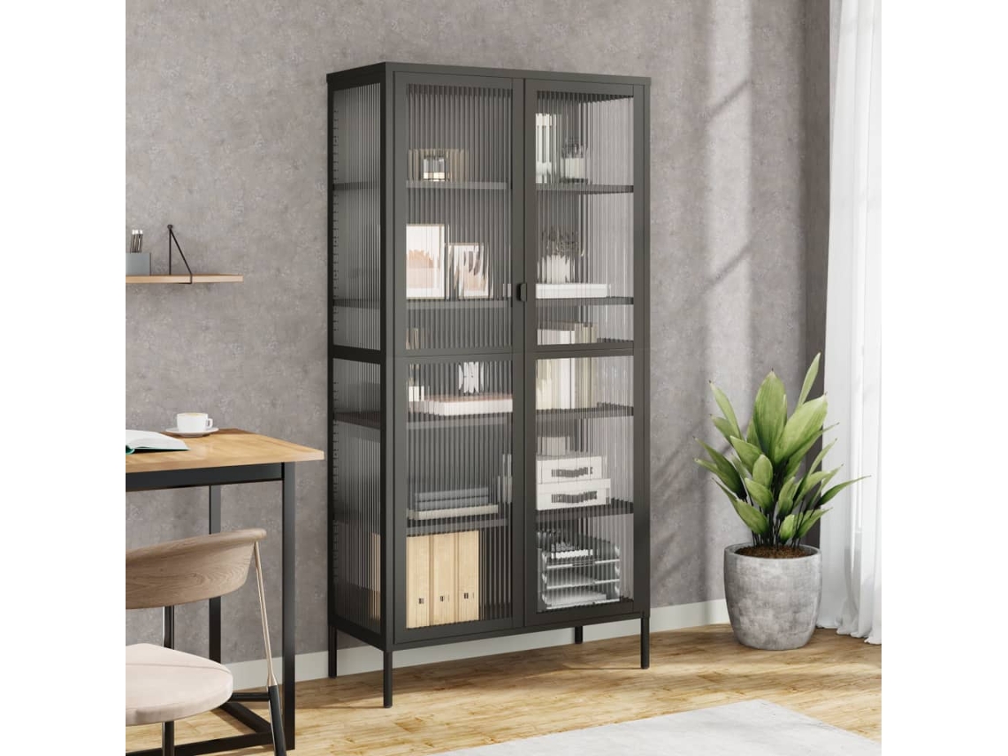 Vidaxl Móvel Alto 85x40x180 Cm Vidro E Aço Preto