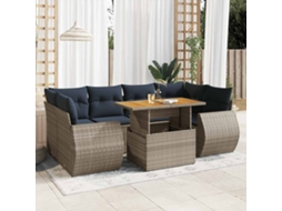Vidaxl 7 Pcs Conjunto Sofás P/ Jardim C/ Almofadões Vime Pe Cinzento