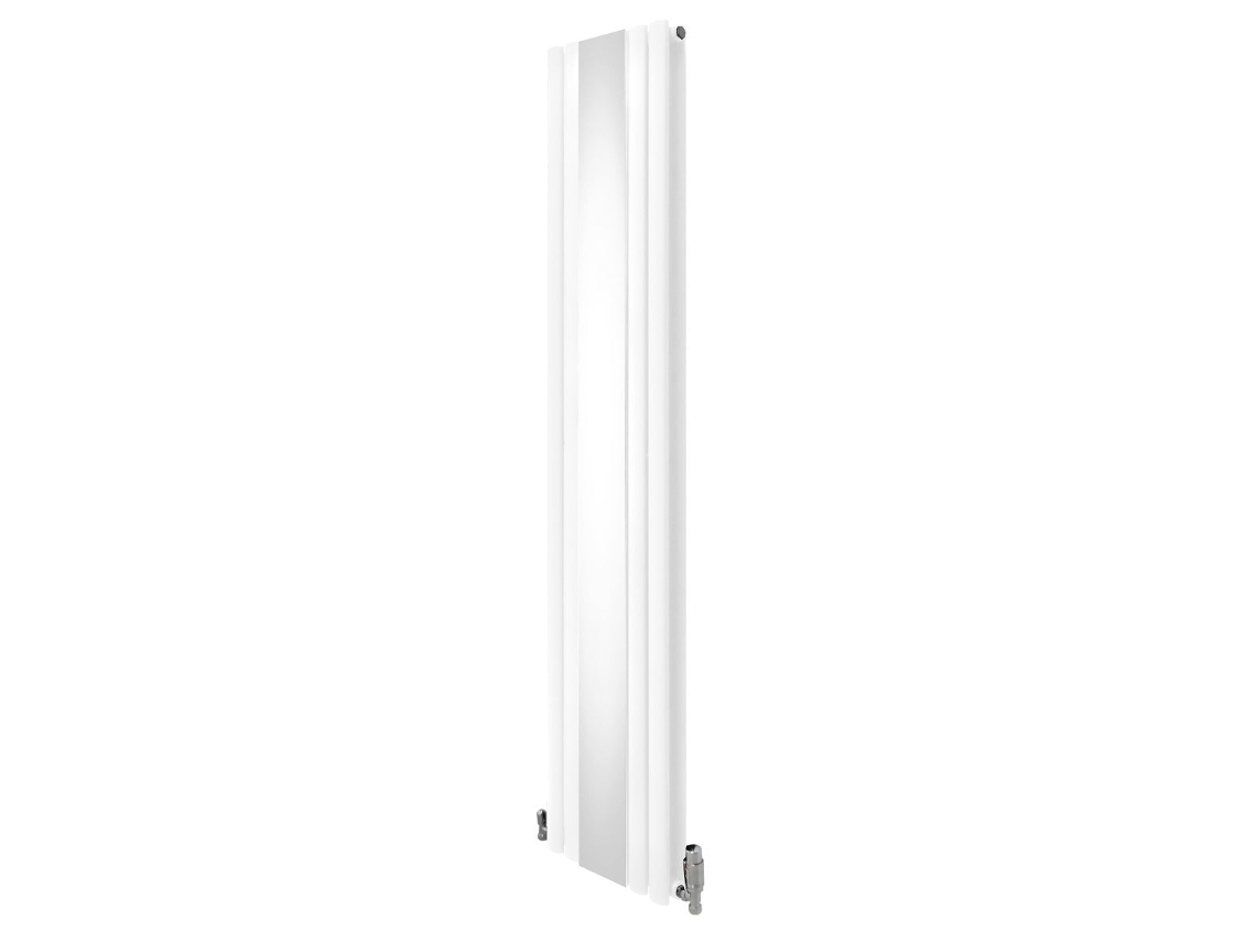 Radiador Vertical De Painéis Ovais Com Espelho 1800x380mm Em Branco Com Válvulas Termostáticas Cromadas, Aço Carbono Monstershop