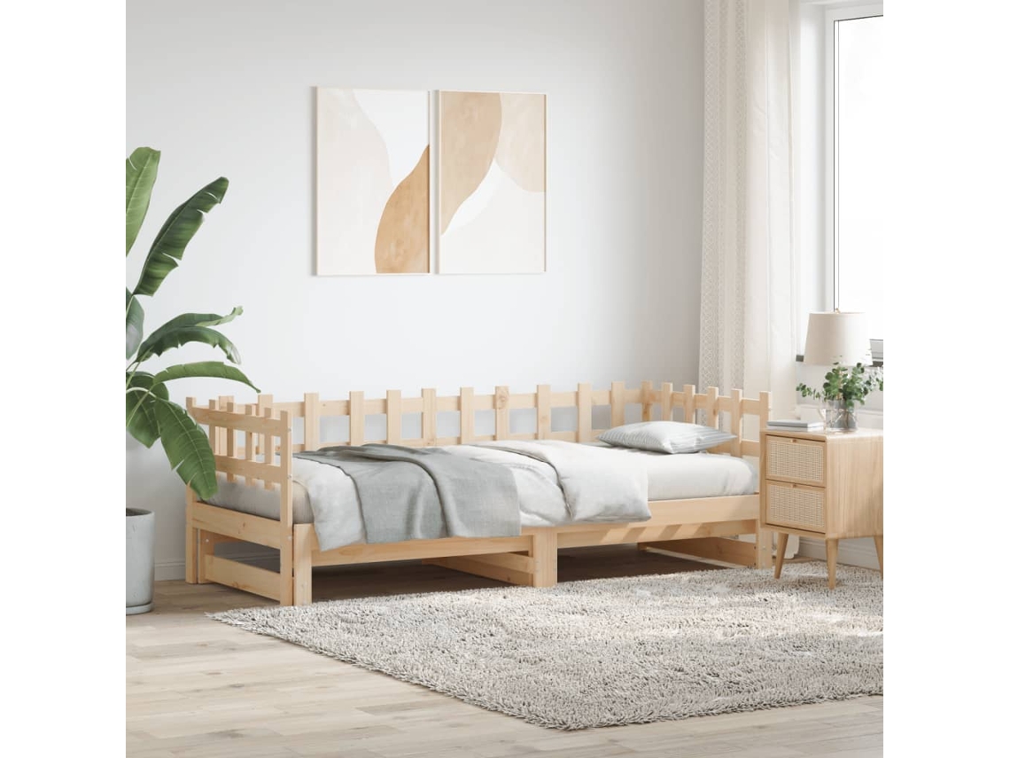 Sofá cama extraíble de 2 plazas (90x200) cm de madera maciza de pino