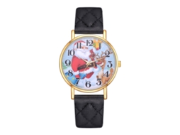 Relógio de quartzo casual unissex com pulseira de PU e estampa de cervo fofa, presente de Natal, preto.