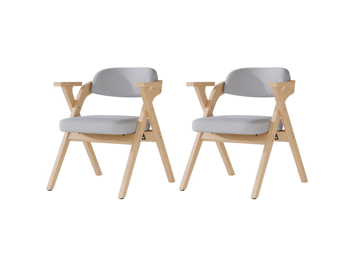 Conjunto de 2 cadeiras dobráveis de madeira maciça, confortáveis e modernas, para sala de jantar e estar, cor linho cinza PAPRIKA | PAPRIKA