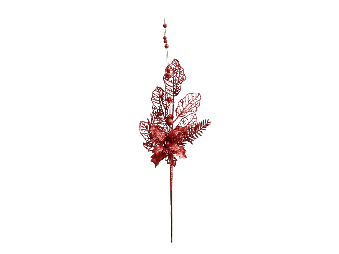 Laxiscreed Ramo Decorativo Ouro Com Lírio Vermelho, 42cm Para Decoração De Natal Festiva