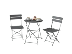 Conjunto De Bistrô De Jardim Com 3 Peças De Mesa E 2 Cadeiras Dobráveis Com Proteção Dupla Anti-ferrugem Em Cinza Metálico