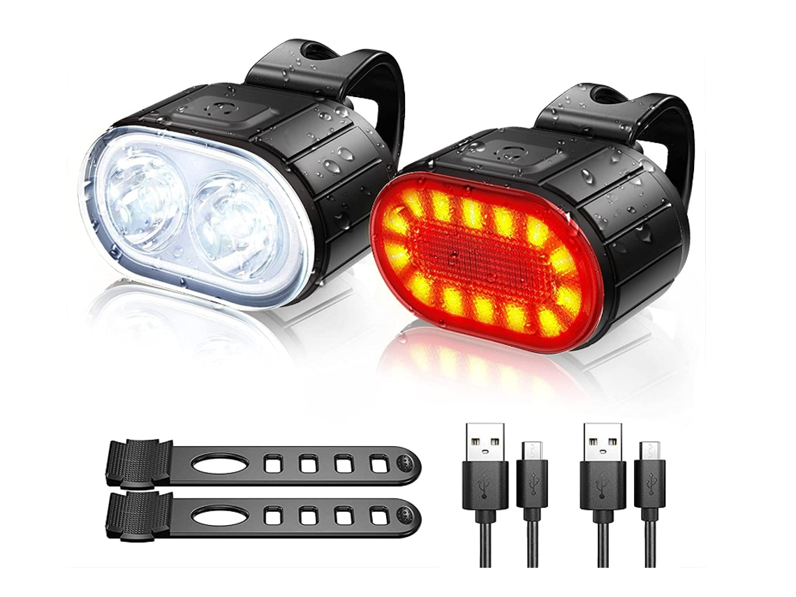 Conjunto Luz Bicicleta Frontal/traseira Usb Recarregavel Pretas Yizhood