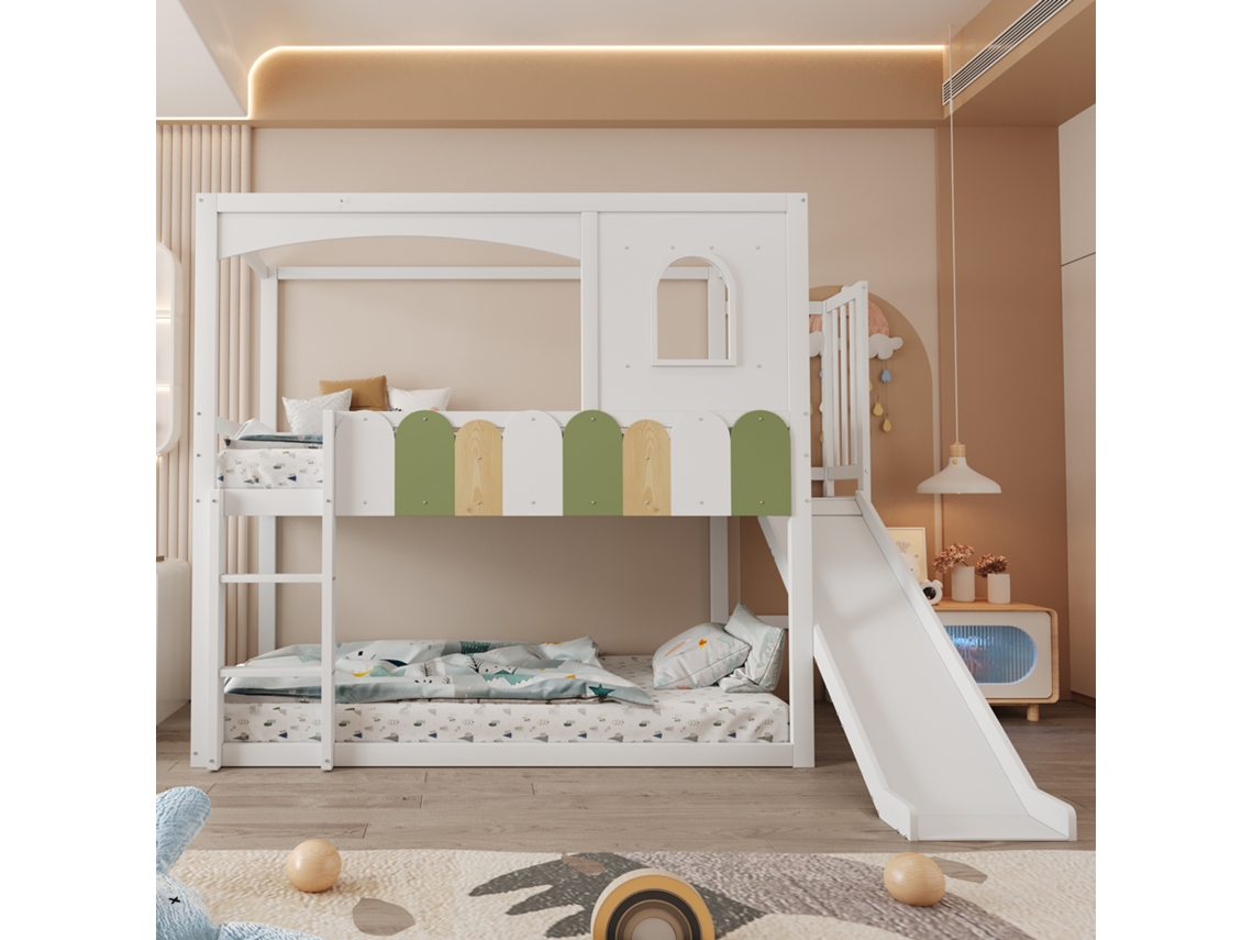 Cama Infantil 90x200 Cm Com Deslizador E Escada Segura Branca