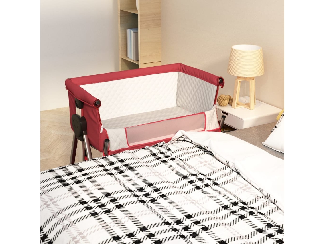 Vidaxl Cama De Bebé Com Colchão Tecido De Linho Vermelho