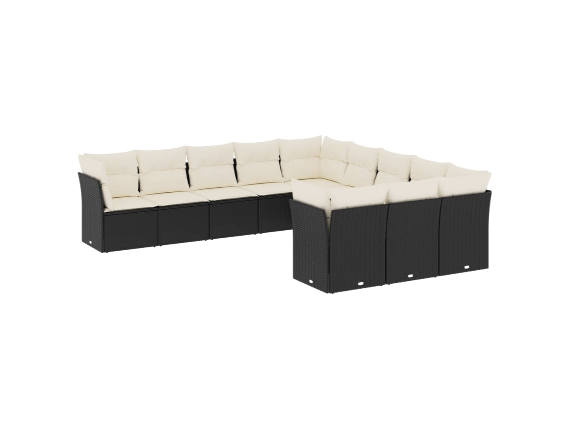 Conjunto 11 sofás de jardim c/ almofadões VIDAXL vime PE preto