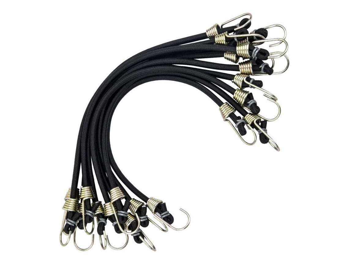 10 Cuerdas Elásticas Com Ganchos Mini Para Carga Universal Resistentes Feitas De Borracha E Metal 26,5cm Negras E Prateadas