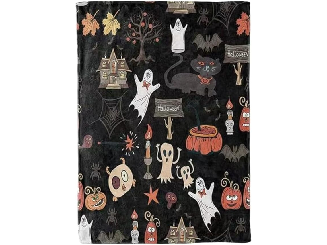 Manta Pequena Syjym Halloween em Flanela com Estampa Digital Confortável Macia e Quente de Dupla Face Ideal Pa