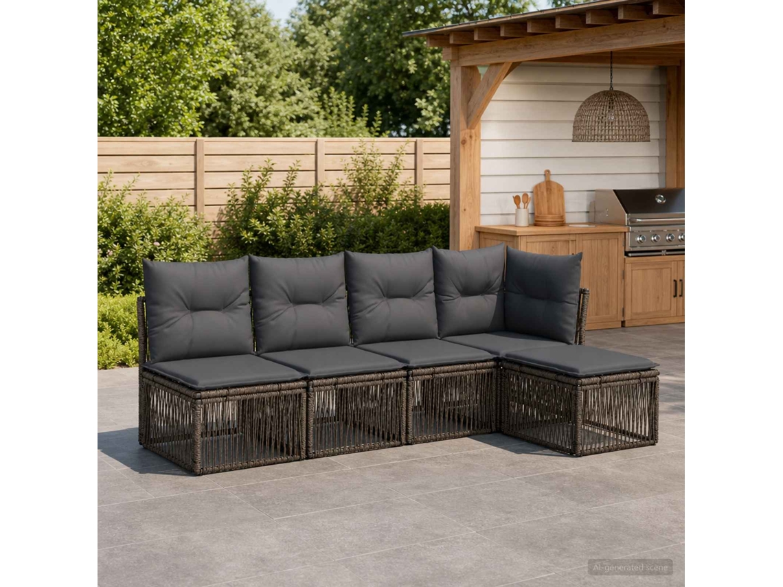 Vidaxl Conjunto De Sofá De Jardim 5 Unid. Cinzento Vime Pe