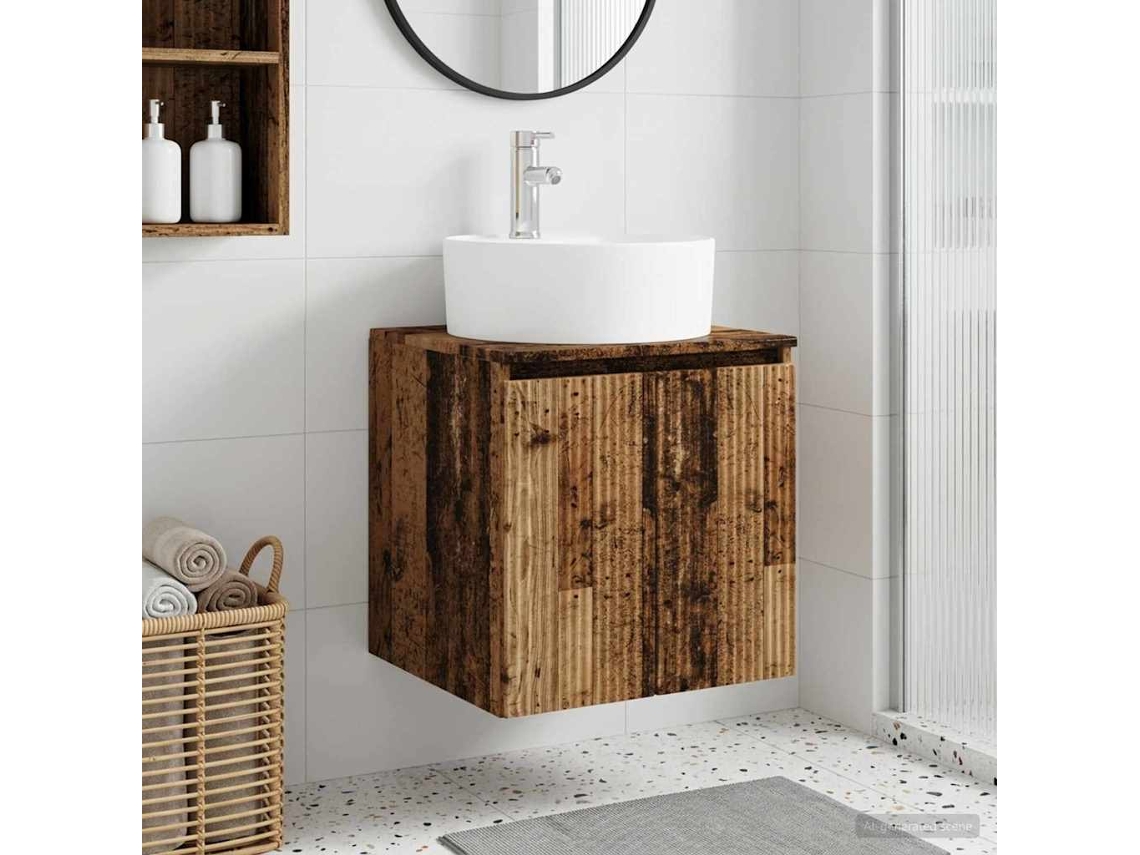 Vidaxl Vaidade Com Pia Suspensa Madeira Antiga 49,5 X 44,5 X 65 Cm