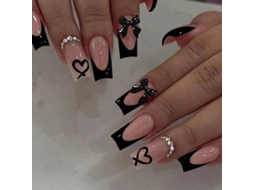 Nagelstickers Com Ponta Francesa - 24 Unidades - Adesivos De Unha Autocolantes - Stickers Pretos - Feitos De Abs-acrilico De Alta Qualidade - Reutiliz