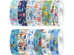 Conjunto De 12 Rolos De Fita Adesiva Decorativa Com Tema Oceânico.