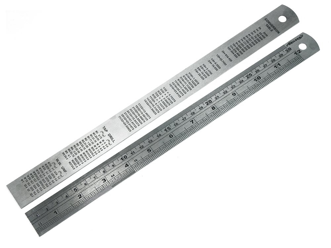 Conjunto De 100 Réguas De Aço Neilson Com Tabela De Conversão De 300 Mm