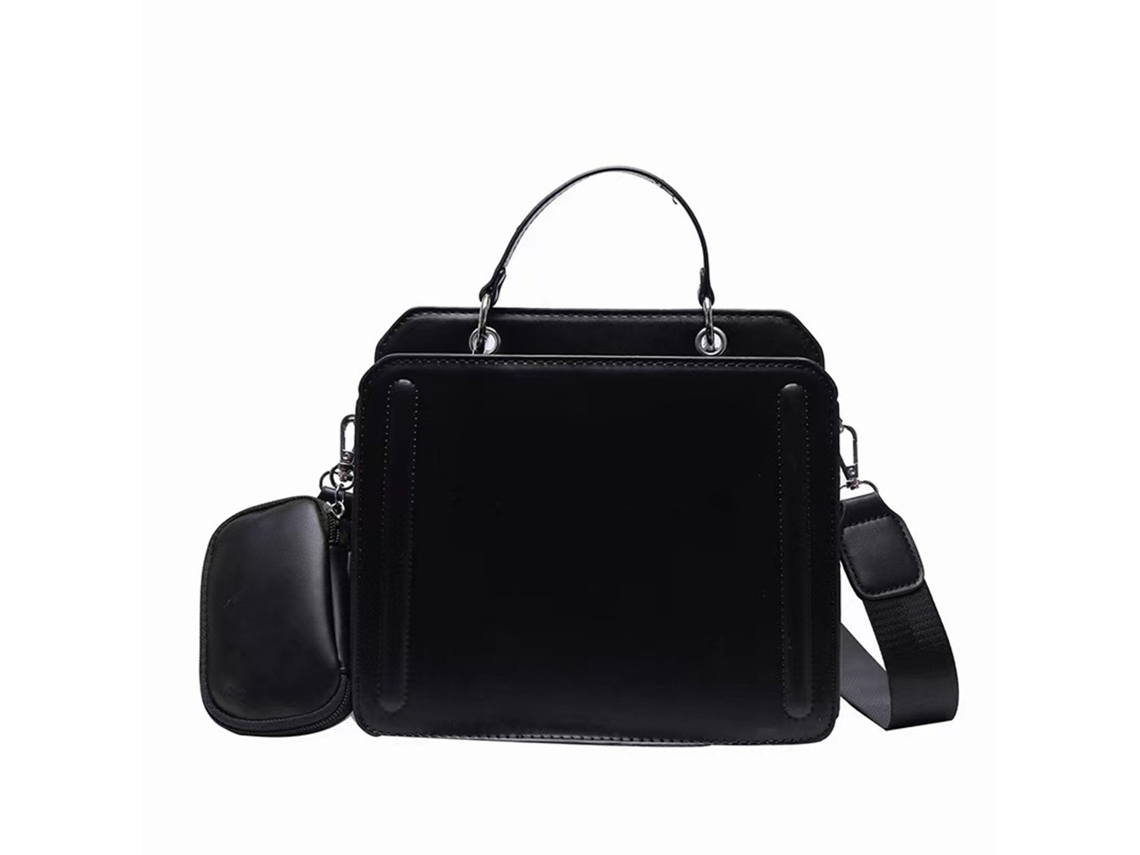 Bolsa Transversal Convertível de Couro Pu com Padrão de Letras Grande Capacidade para Mulher Preta