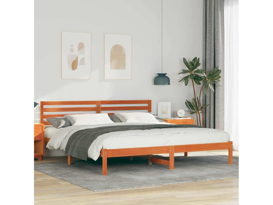 Vidaxl Estrutura Da Cama Com Cabeceira Marrom Cera 200 X 200 Cm
