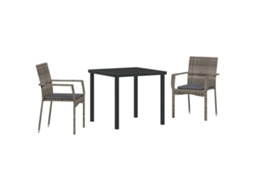 Conjunto de Jantar para Jardim 3 Pcs - Móveis para Jardim para Refeição Cinzeto Vime Pe HARLANV1