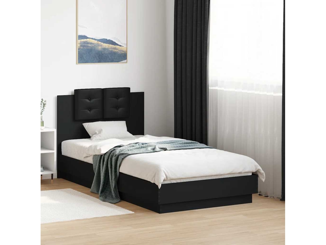 Vidaxl Estrutura de Cama C/ Cabeceira 90x190 Cm Deriv. Madeira Preto
