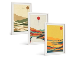 Conjunto De Pinturas Padrões De Montanhas Coloridas, Rios, Estilo Japonês Espelharte (3 Peças 40x60 Cm)