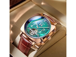 Lurelia Relógio Mecânico Masculino, Automático, Data/calendário, Aço Inoxidável, Couro, Rosa Ouro, Dourado E Preto