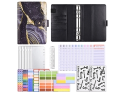 A6 Zipper Pouch Printed Binder Pu Leather Budget Planner Luxury Gift Set, Black Gold Includes 12-budget Cards + 8-zipper