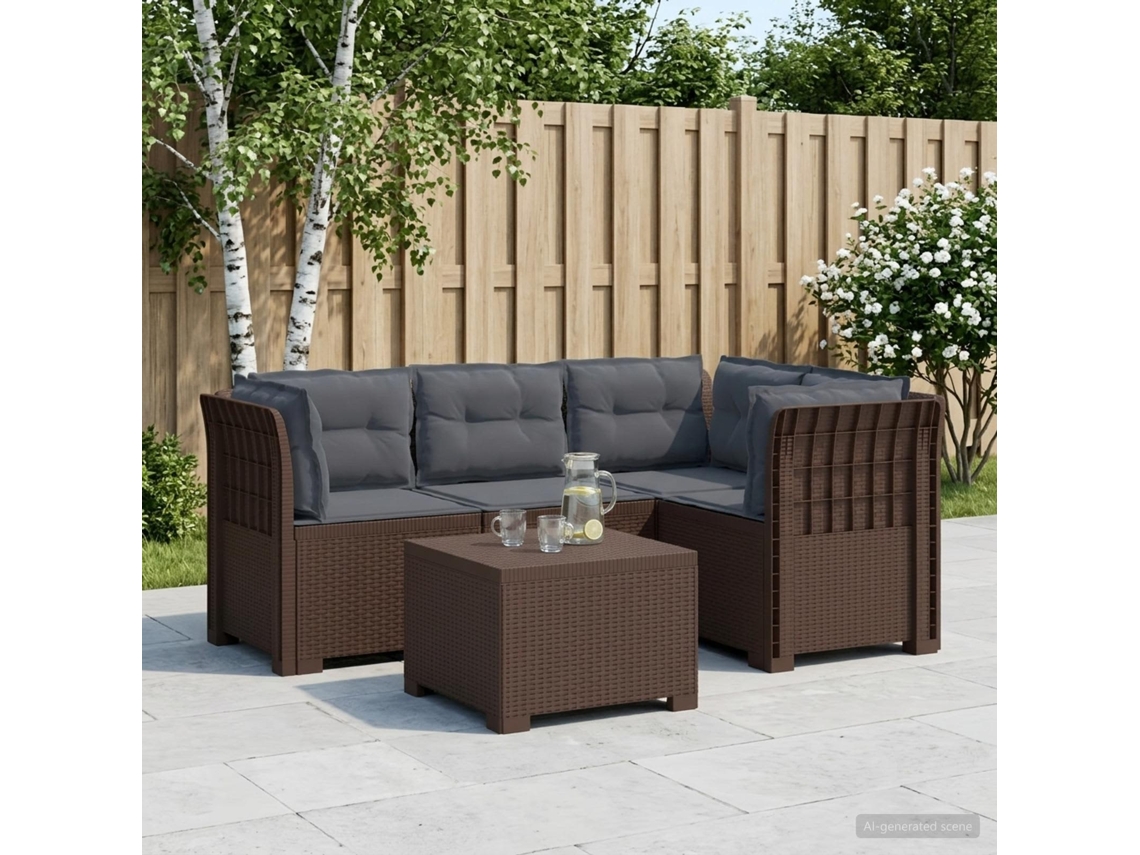 Vidaxl Sofá De Jardim Para 4 Pessoas Com Almofadas Estilo Rattan Pp
