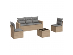 Conjunto de 6 Sofás P/ Jardim com Almofadões Vime Pe Bege MAISON EXCLUSIVE (80x200 cm)