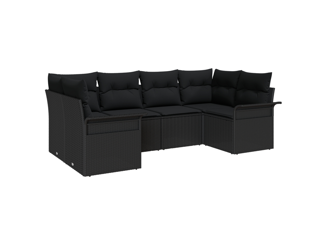 Conjunto 6 Móveis De Jardim Vidaxl Preto Vime Pe (234 X 132,5 X 85 Cm)