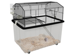 Gaiola de Hamster com Plataforma de Fundo Profundo, Rampa e Rodas 57x43x57 Cm Preto Ge
