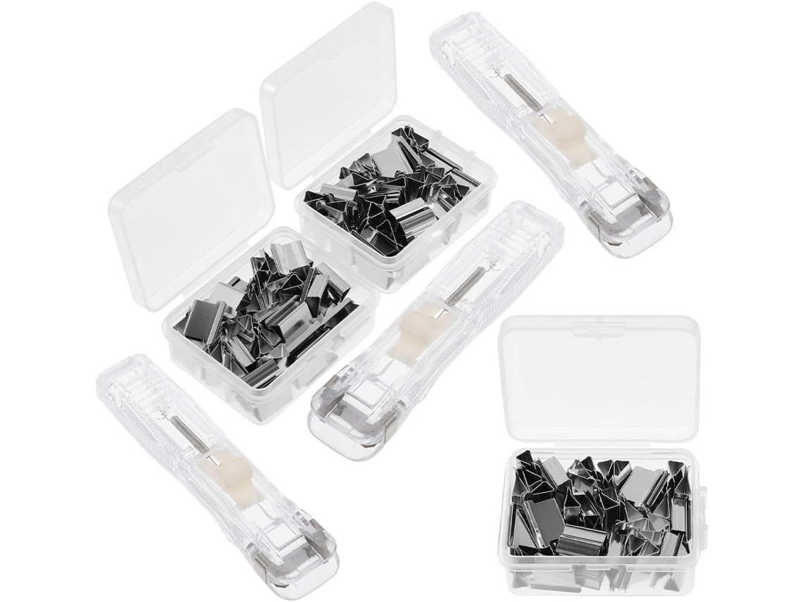 Dispensador de Clipes Metálicos Healeved, Fácil Usar, em Plástico e Metal, Reutilizável, com 3 Conjuntos Refil