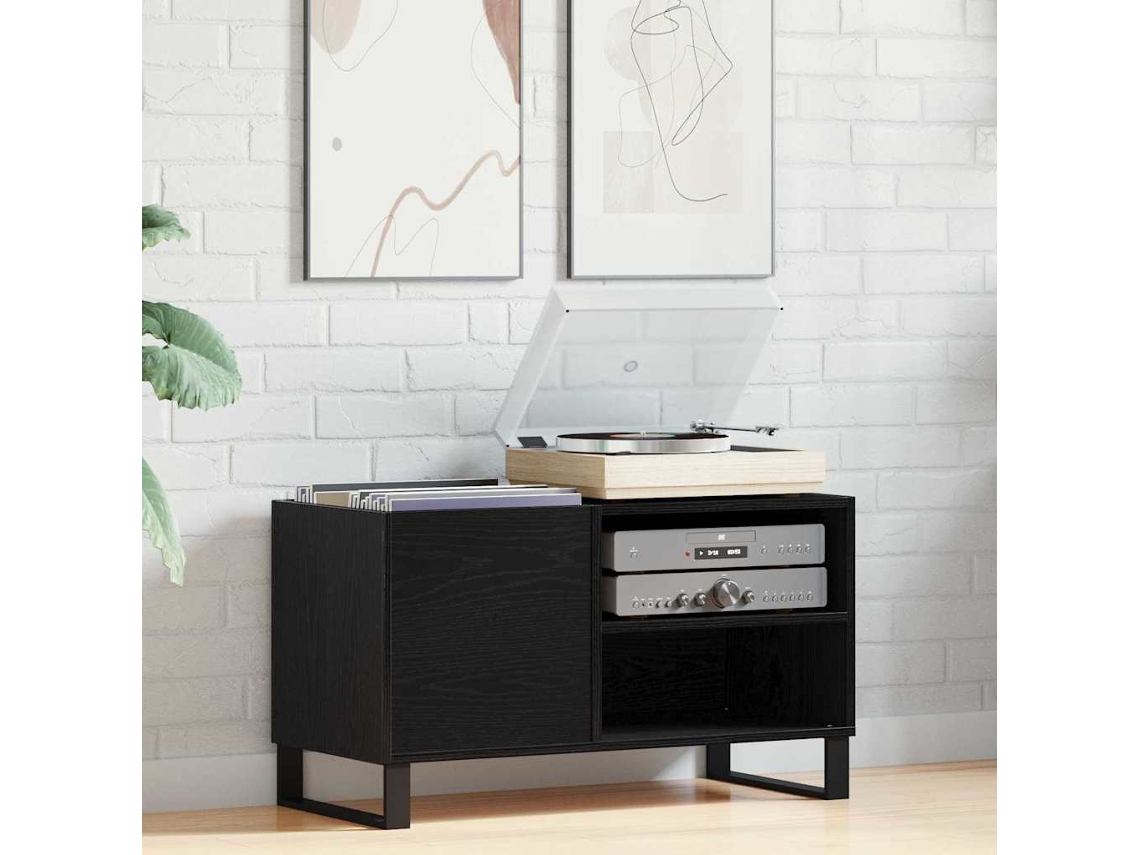 Vidaxl Armário Para Discos De Vinil Carvalho Preto 85 X 38 X 48 Cm