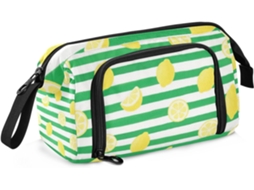 Estojo Grande com Compartimento para Lápis, Modelo Preppy Elementary, Mulheres, Verde e Branco. 24 X 9,5 15 Cm