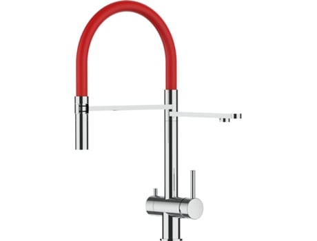 Torneira de cozinha VIZIO 3 Vias Tubo Giratória 360° Aço polido Vermelho (Aço)