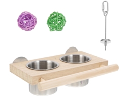 Kit de Comedouro para Papagaios Feito de Madeira e Aço Inoxidável. Fácil de Limpar e Guardar. para Uso Interno e CHABERLU