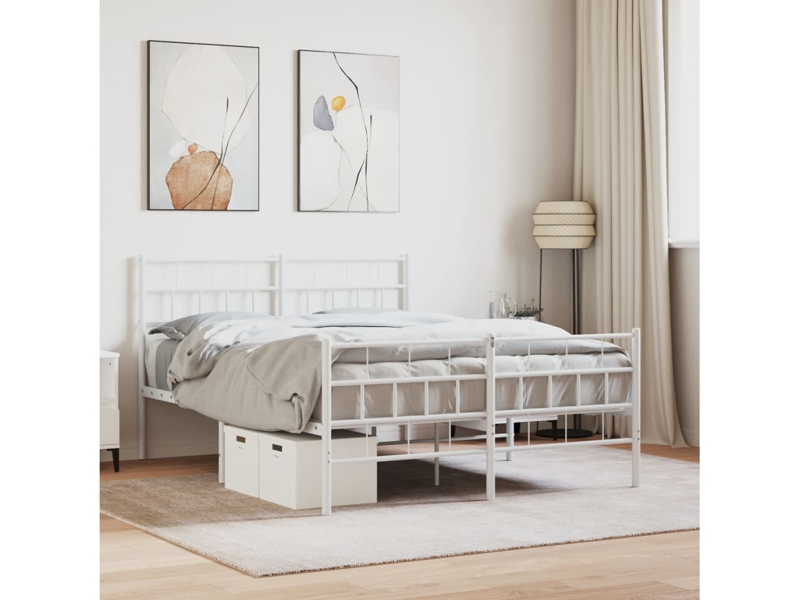 Vidaxl Estrutura De Cama Com Cabeceira E Pés 120x200 Cm Metal Branco