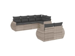 Conjunto de 7 Sofás de Jardim com Almofadões Vime Pe Cinzento Claro MAISON EXCLUSIVE (7 pcs)