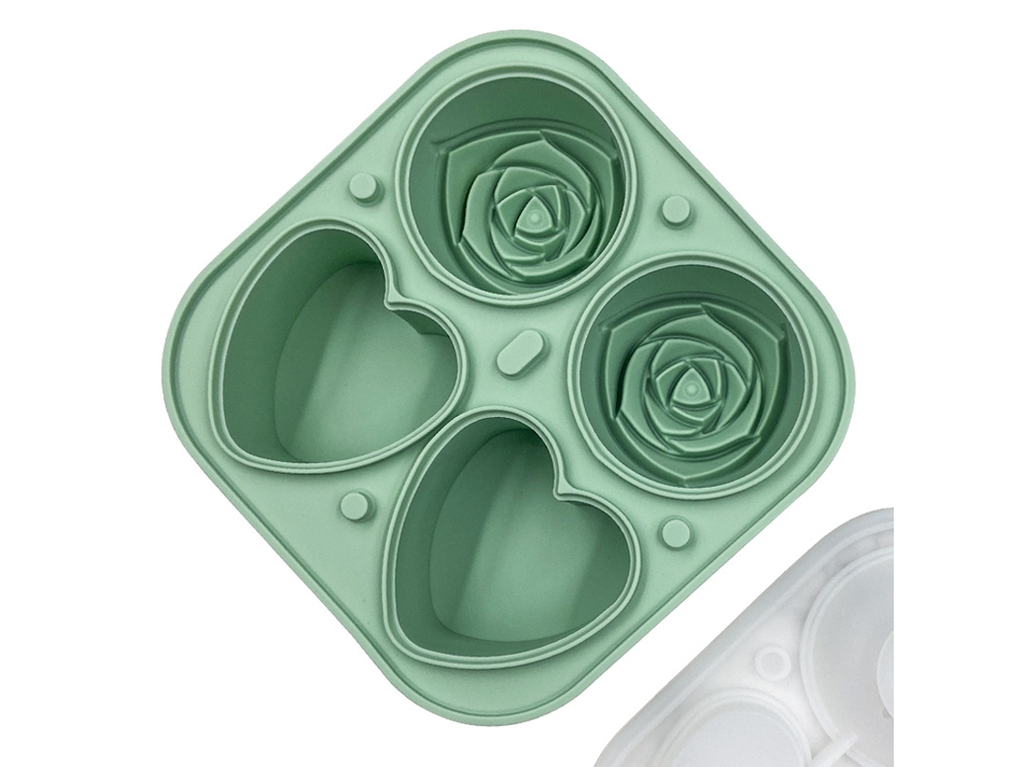 Forma De Gelo Silicone Coração, 6 Cavidades Com Tampa Funil, 3 Corações E 3 Rosas Para Whisky E Coquetéis Verde Hexinyigjly