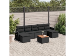 Vidaxl 8 Pcs Conjunto Sofás De Jardim Com Almofadões Vime Pe Preto