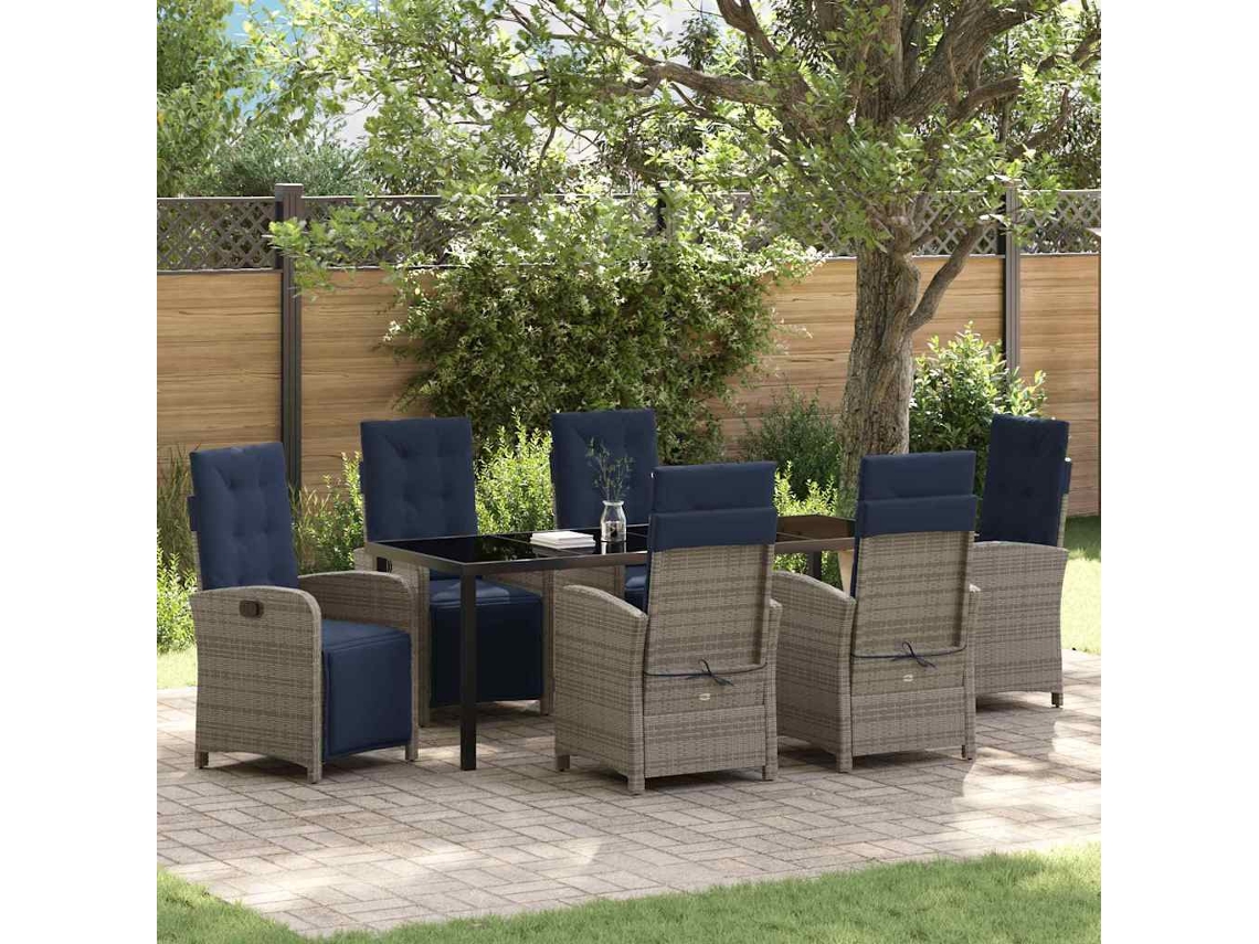 Vidaxl Conjunto De Jantar Para Jardim 7 Unid. Cinzeto Vime Pe