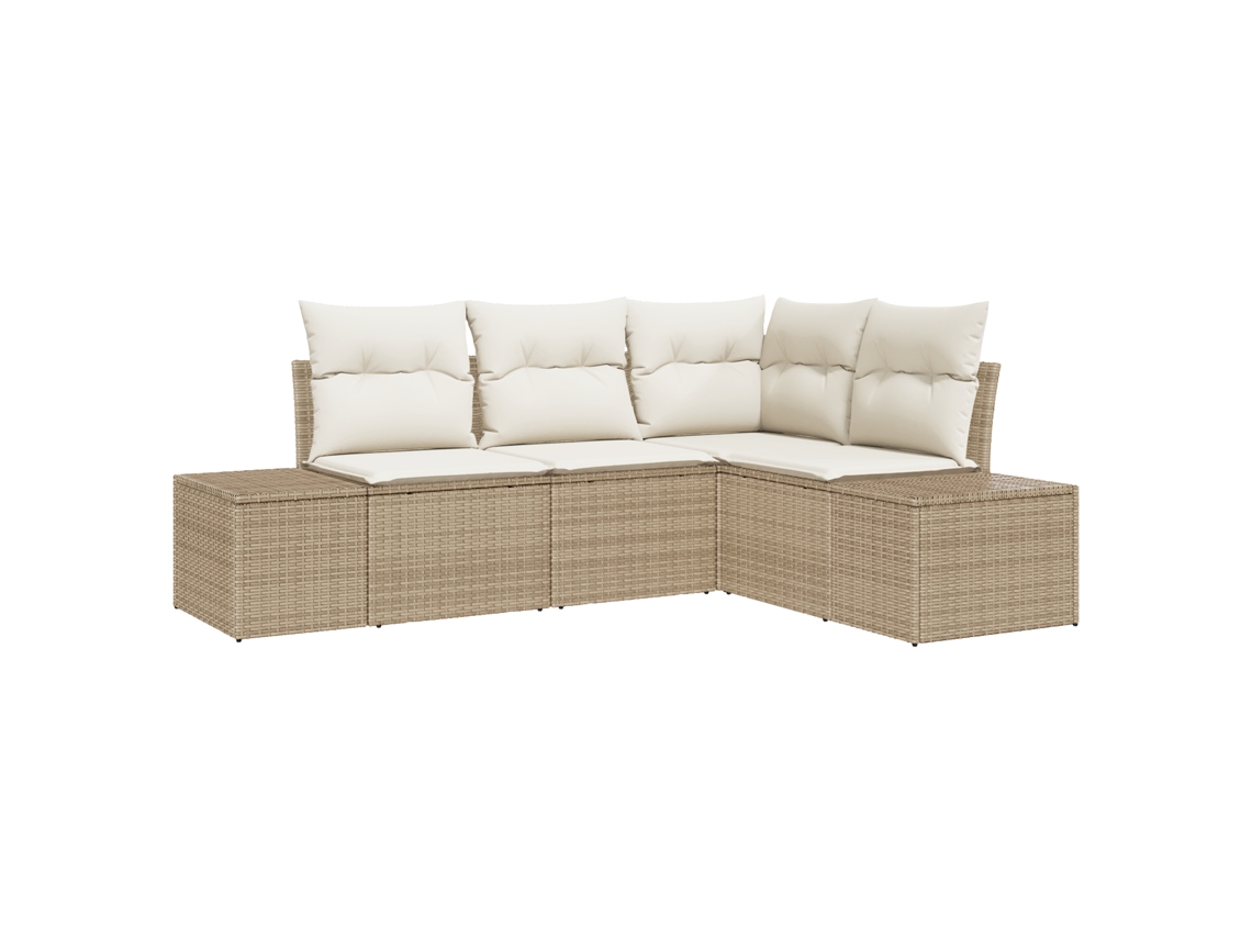 Conjunto 4 Conjunto De Sofá De Jardim Vidaxl Bege Vime Pe (209 X 154 X 69 Cm)