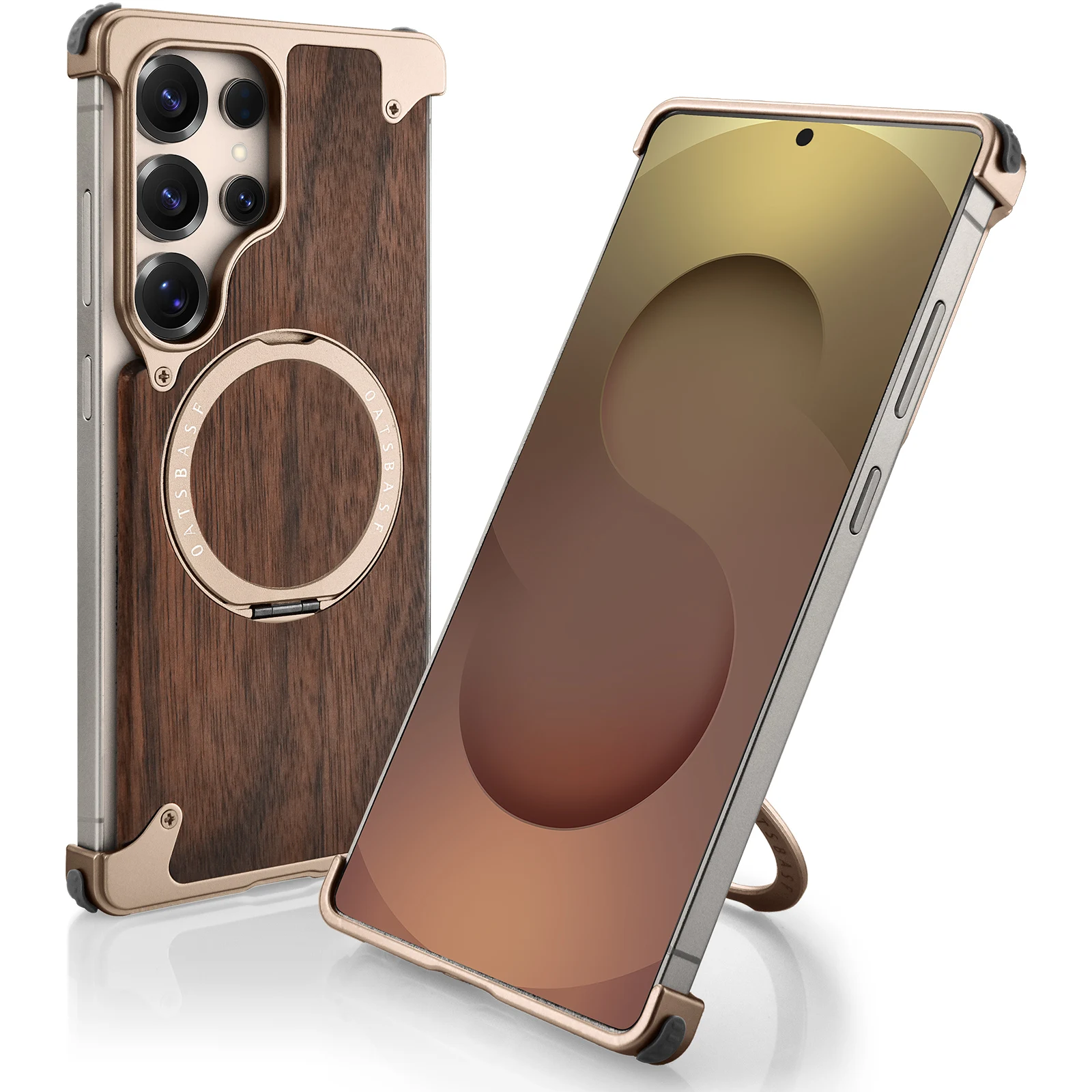 Capa De Madeira Para Celular (desert Galaxy S25 Ultra) Com Suporte Giratório De 360° E Proteção Contra Impactos.