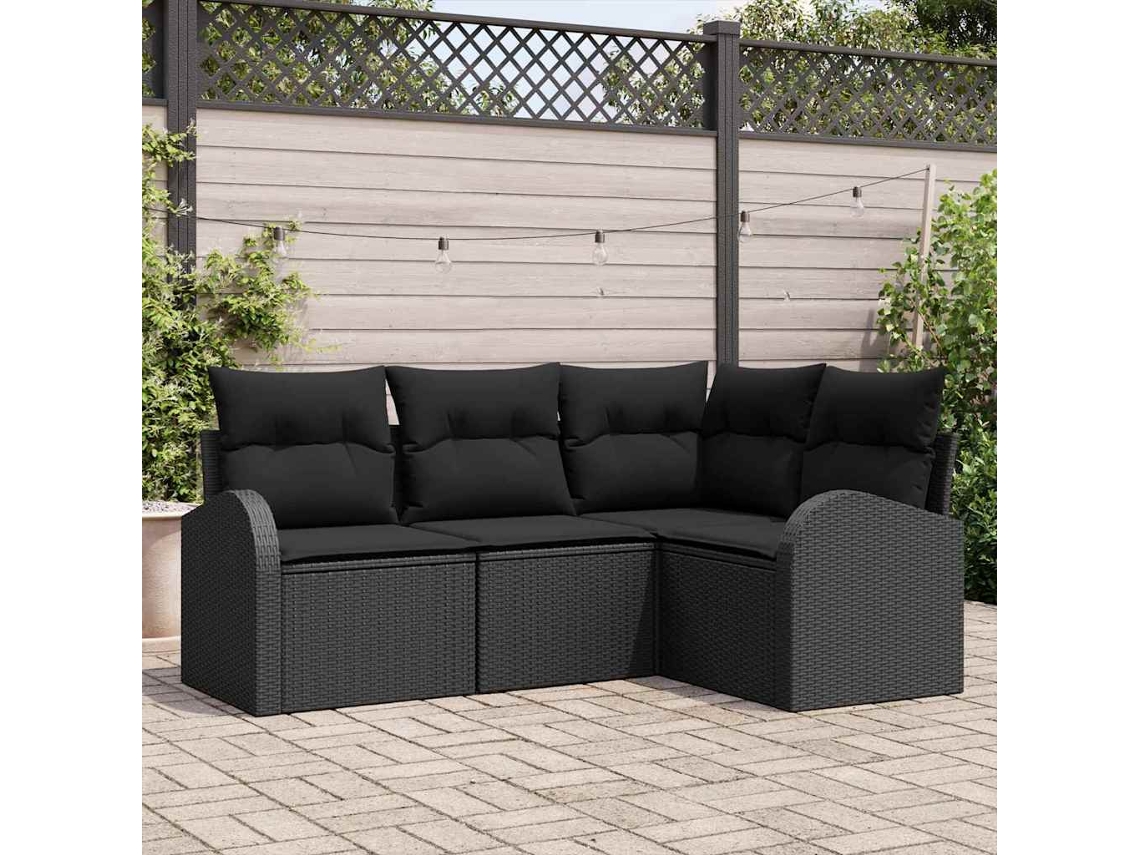 Vidaxl Conjunto De Sofá De Jardim 4 Unid. Preto Vime Pe