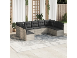 Vidaxl 9 Pcs Conj. Sofás Jardim Com Almofadões Vime Pe Cinzento-claro